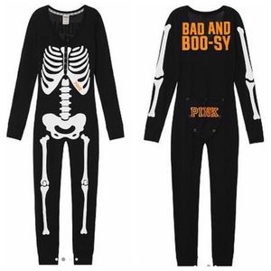 Victoria’s Secret Pink Thermal Sleep Skeleton Onesie Black XS